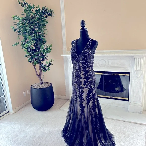 Tadashi Shoji Black Lace Gown – Elegant Formal Evening Dress (Size 10) - Picture 2 of 10